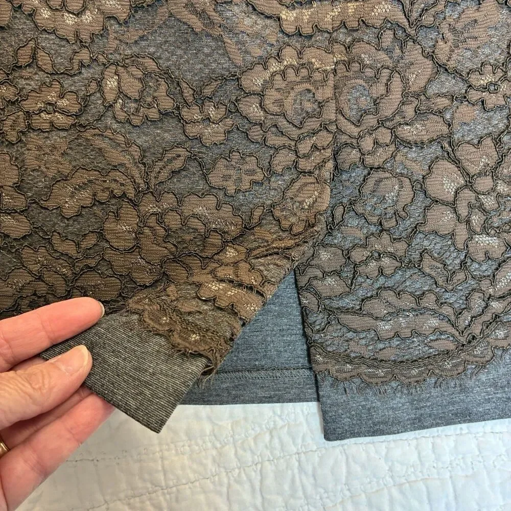 Loft brown lace overlay pencil skirt sz 8 elastic waist knee length feminine